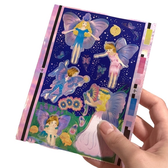 Sandylion Iridescent Shiny Fairy Sticker Sheet Night Sky Stars Pink Blue Flowers - Picture 15 of 16
